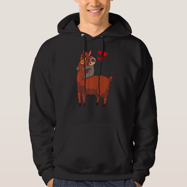 Sloth Llama Alpaca Riding Rider Love Valentine's D Hoodie (Front)