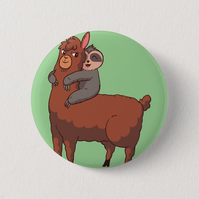 Sloth Llama Hugging 6 Cm Round Badge (Front)