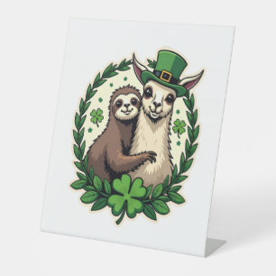 Sloth Llama St Patricks Day Vintage Lucky Tee 2 Pedestal Sign