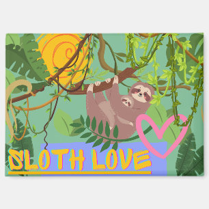 Sloth Love, Adorable Sloth in Tree Magnet