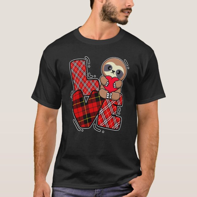sloth love holding heart Valentines Day Cute Anima T-Shirt (Front)