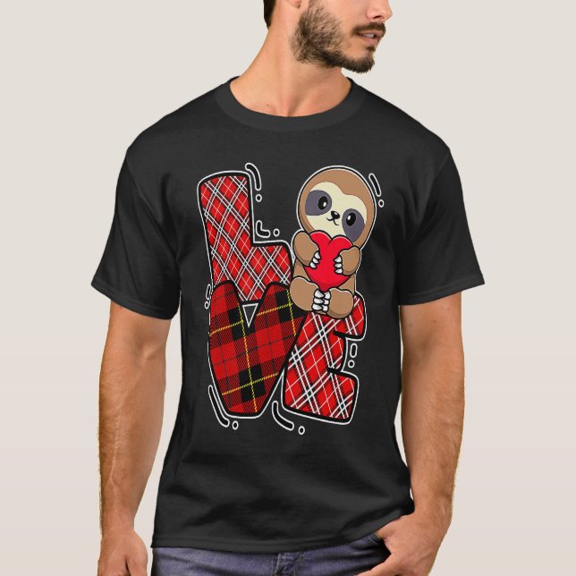 sloth love holding heart Valentines Day Cute Anima T-Shirt (Front)