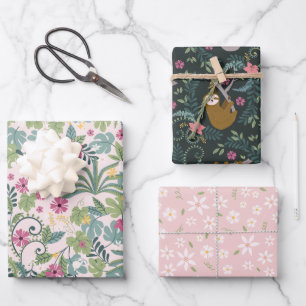 Sloth Love Jungle Flowers Wrapping Paper Sheet