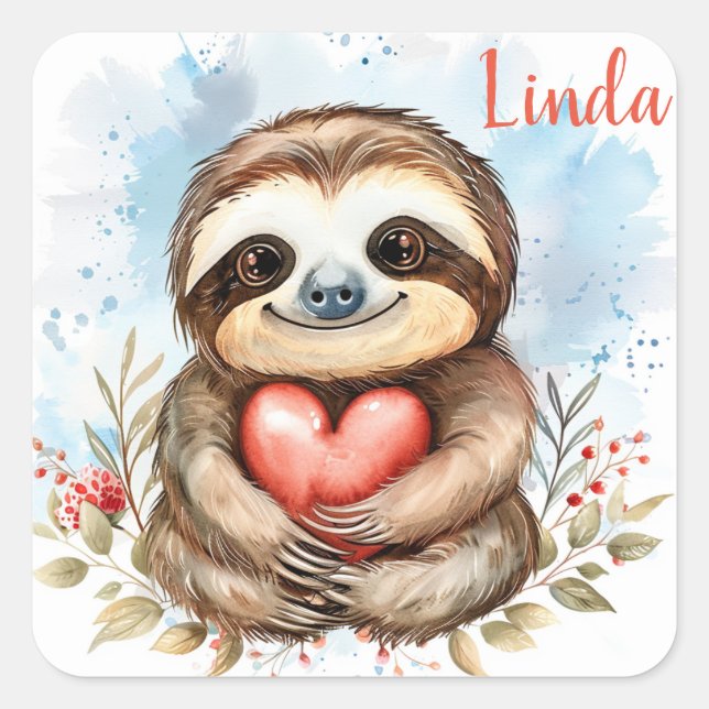 Sloth love personalise  square sticker (Front)