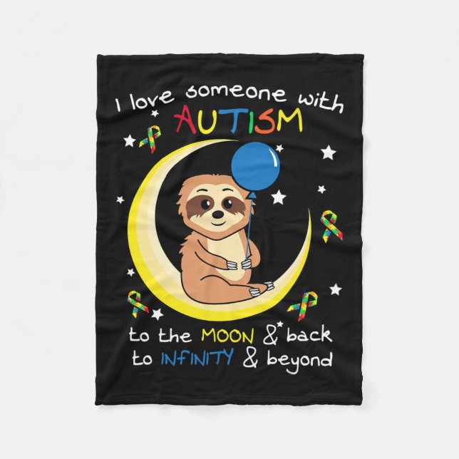 Sloth Love Someone With Puzzle Cool Autism Awarene Fleece Blanket (Front)