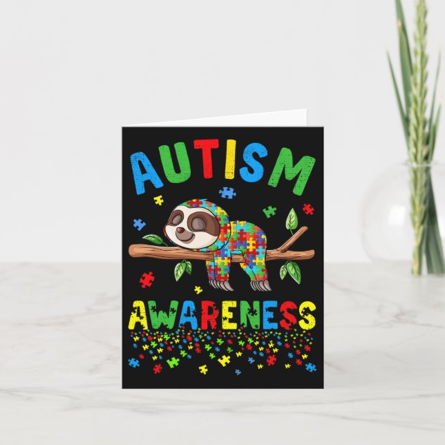 Sloth Lover Autism Awareness Puzzle Piece Autistic Card (Front)