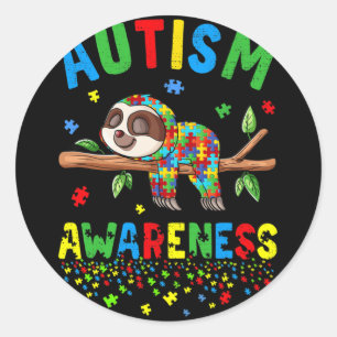 Sloth Lover Autism Awareness Puzzle Piece Autistic Classic Round Sticker