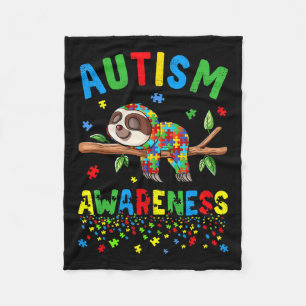 Sloth Lover Autism Awareness Puzzle Piece Autistic Fleece Blanket