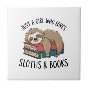 Sloth Lover Book Reading T-shirt Design Ceramic Tile