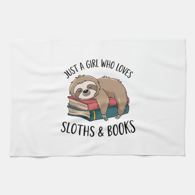 Sloth Lover Book Reading T-shirt Design Tea Towel (Horizontal)