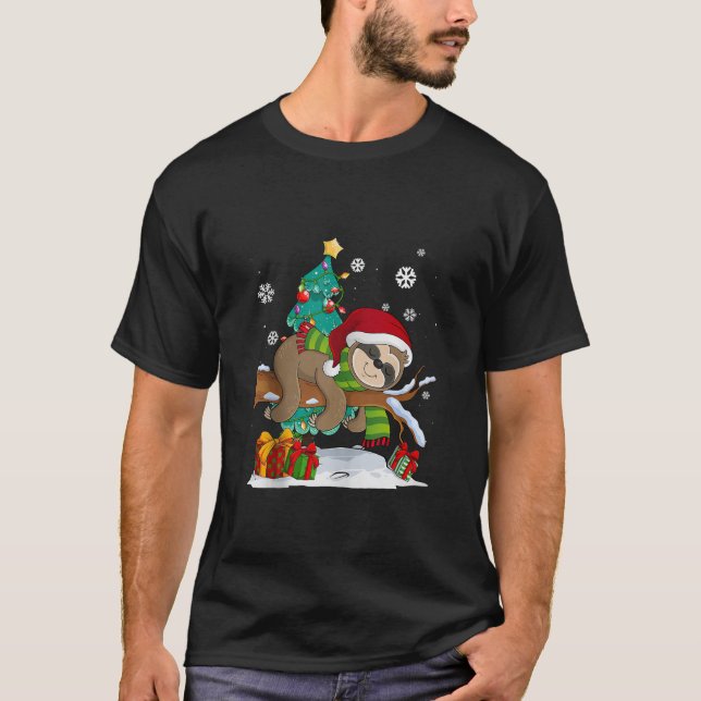 Sloth Lovers Cute Sloth Santa hat Ugly Christmas S T-Shirt (Front)