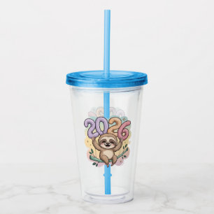 Sloth Lovers New Year 2026 Lazy Vibes, Cozy Acrylic Tumbler
