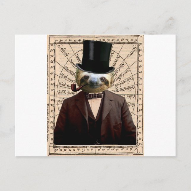 Sloth Man Victorian Steampunk Anthropomorphic Postcard (Front)