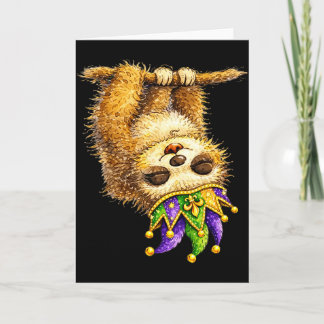 Sloth Mardi Gras Nola Party Beads Cute Girls Women Card