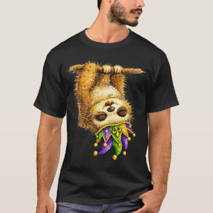 Sloth Mardi Gras Nola Party Beads Cute Girls Women T-Shirt
