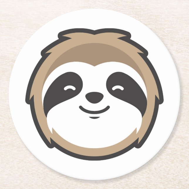 Sloth Mascot Round Paper Coaster (Front)