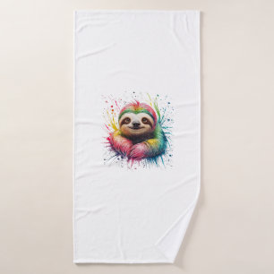 Sloth Men Woman Colourful Watercolor Sloth T-Shirt Bath Towel