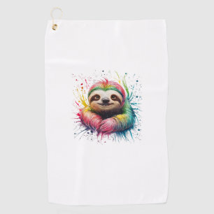 Sloth Men Woman Colourful Watercolor Sloth T-Shirt Golf Towel