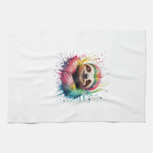 Sloth Men Woman Colourful Watercolor Sloth T-Shirt Tea Towel