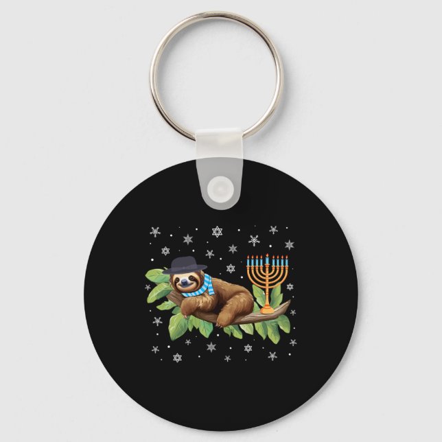 Sloth Menorah Hanukkah Chanukah Animal Sloths Jewi Key Ring (Front)