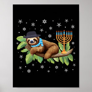 Sloth Menorah Hanukkah Chanukah Animal Sloths Jewi Poster