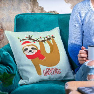 Sloth Merry Christmas Cute Festive Holiday Animal Cushion