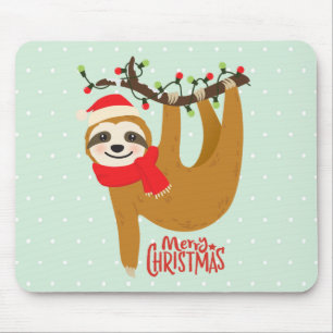 Sloth Merry Christmas Cute Festive Holiday Animal Mouse Pad