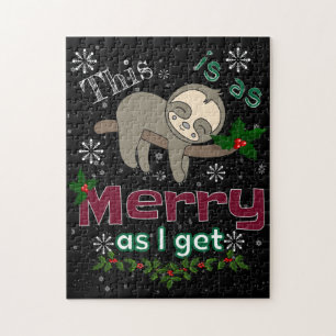 Sloth Merry Christmas Sarcastic Editable Bgd Colou Jigsaw Puzzle