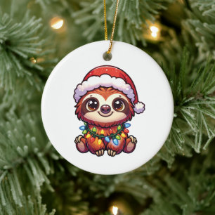 Sloth Merry Christmas Winter Animals Cute Sloths Ceramic Ornament