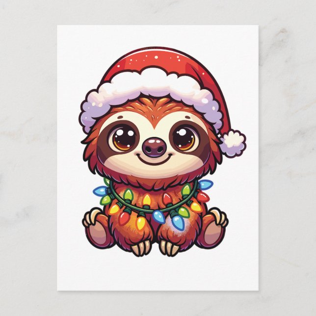 Sloth Merry Christmas Winter Animals Cute Sloths Holiday Postcard (Front)