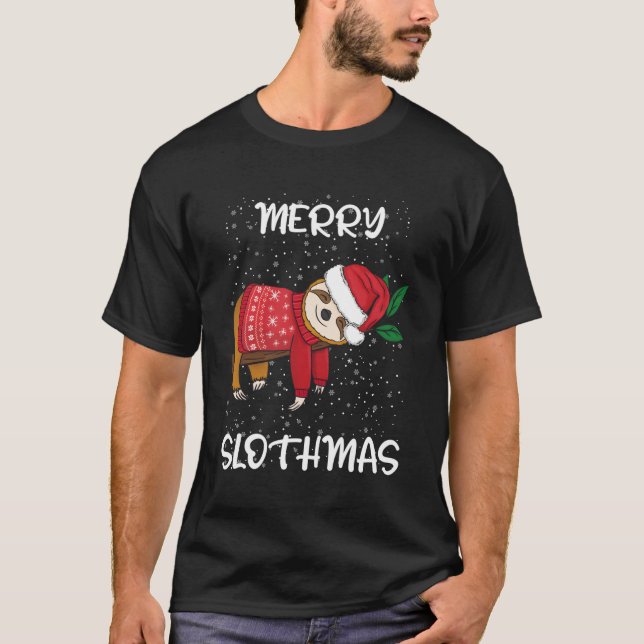 Sloth Merry Santa Sloth Merry Slothmas T-Shirt (Front)