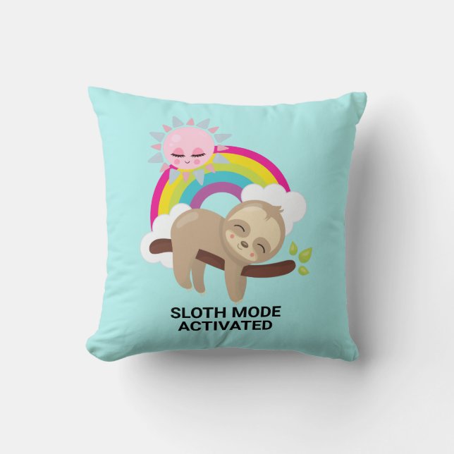 Sloth Mode Activated Funny Illustration Cushion (Front)
