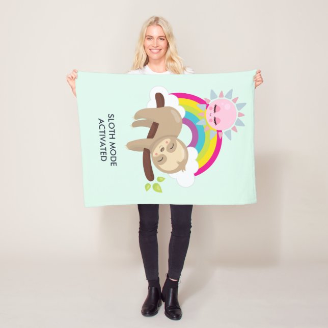 Sloth Mode Activated Funny Illustration Fleece Blanket (In Situ)