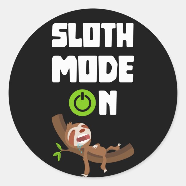 Sloth Mode On Sleeping Sloth Illustration Classic Round Sticker (Front)