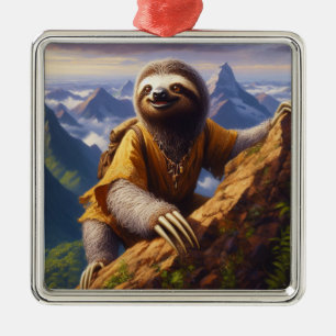 Sloth Mountain Climbing Metal Ornament