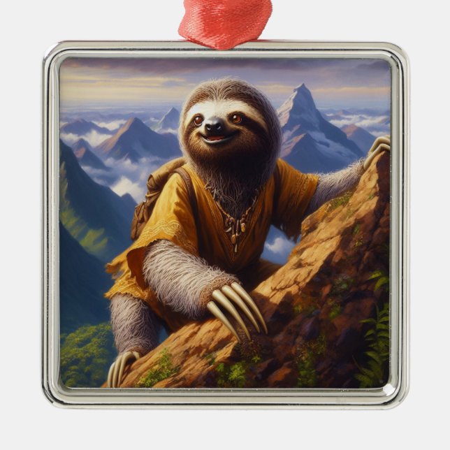 Sloth Mountain Climbing Metal Ornament (Front)