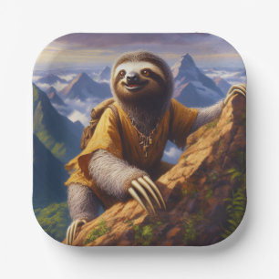 Sloth Mountain Climbing Paper Plate