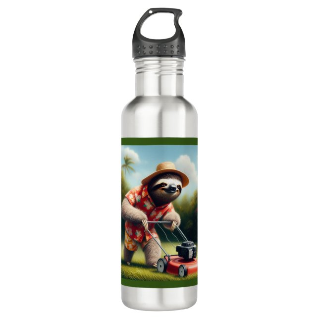 Sloth Mowing Lawn 710 Ml Water Bottle (Front)