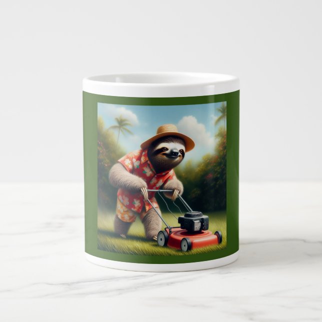 Sloth Mowing Lawn Large Coffee Mug (Front)