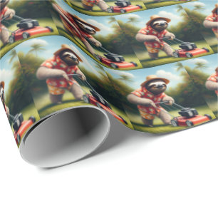 Sloth Mowing Lawn Wrapping Paper