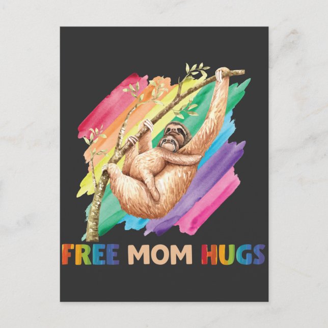 Sloth Mum Hugs Rainbow Cute Child and Mother Postcard (Front)