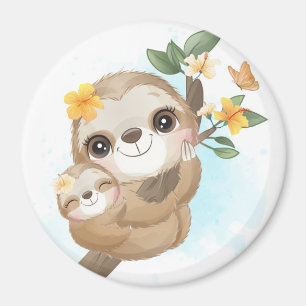 Sloth Mum with Baby Magnet