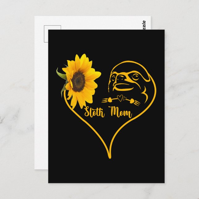 Sloth Mum With Sunflower Heart Mother's Day Postcard (Front/Back)