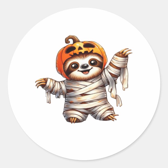 Sloth Mummy Halloween Classic T-Shirt Classic Round Sticker (Front)