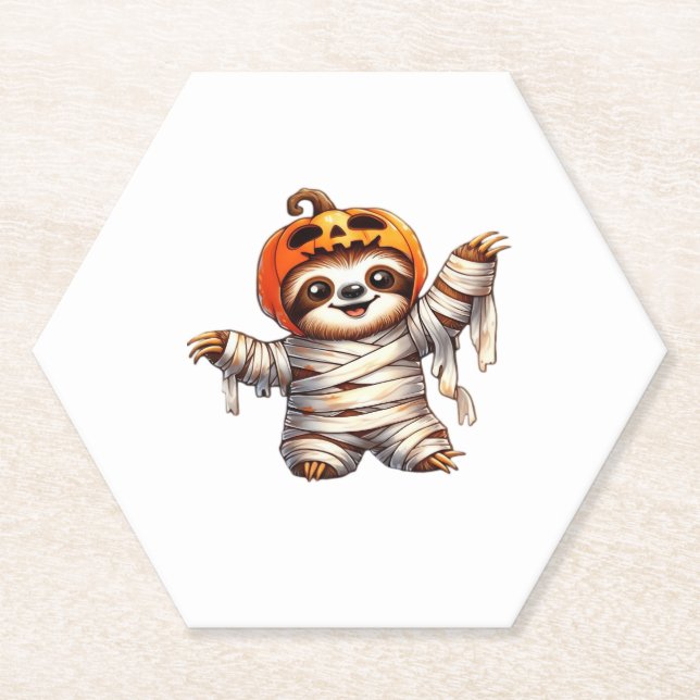 Sloth Mummy Halloween Classic T-Shirt Paper Coaster (Front)