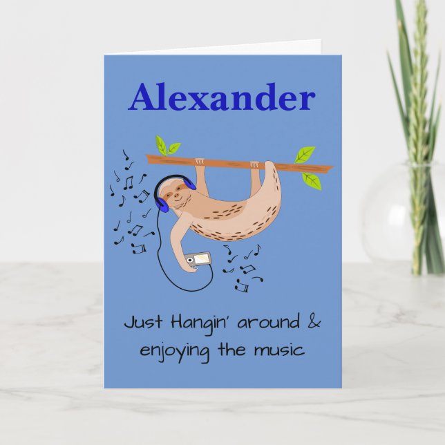 Sloth & Music Folded Greeting Card (Front)