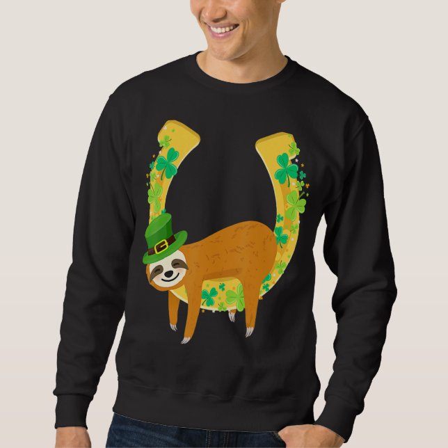 Sloth Napping On Leprechaun Horseshoe St Patrick's Sweatshirt (Front)