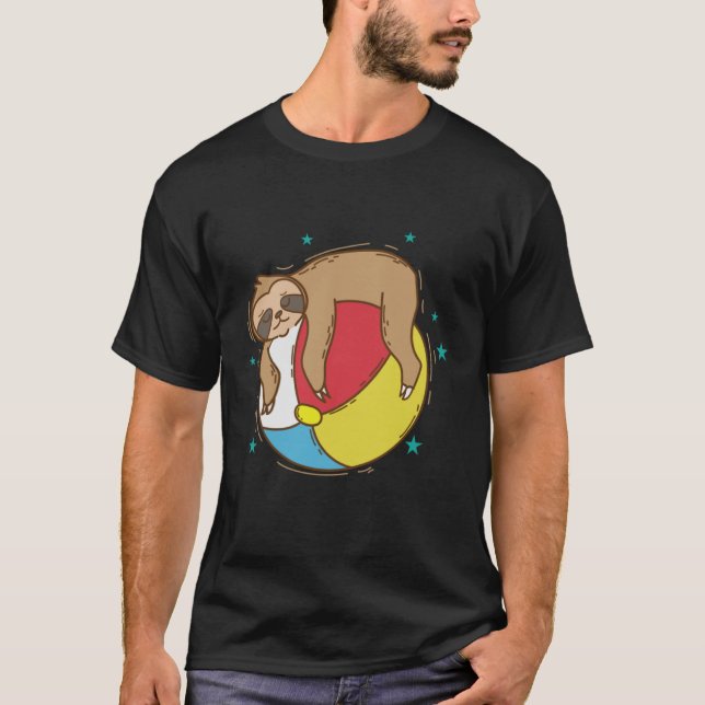 Sloth on a Beach Ball lazy T-Shirt (Front)