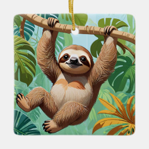 Sloth on a Tree Ceramic Ornament