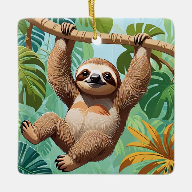 Sloth on a Tree  Ceramic Ornament (Front)